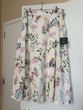 Lulus Floral Eyelet Maxi Skirt White Pink Botanical Cottagecore XL NWT